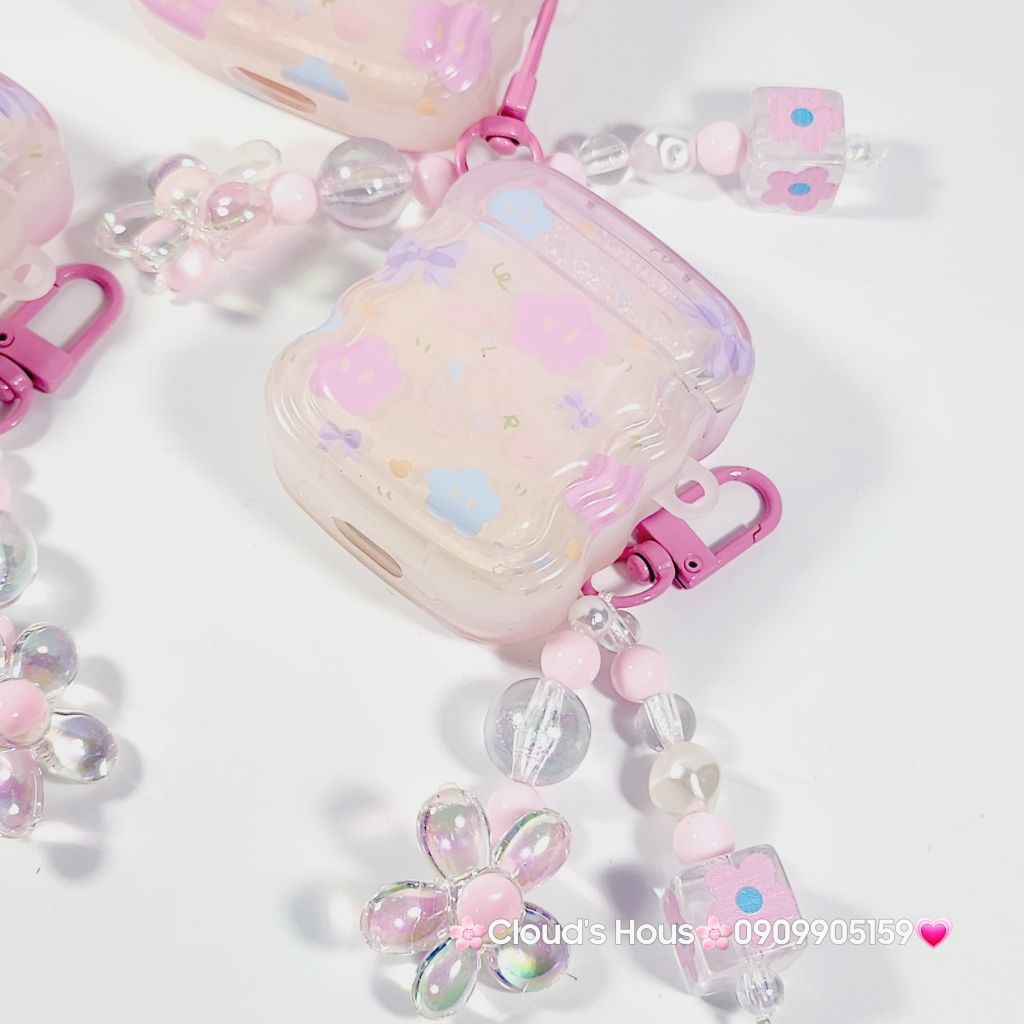 Cover Case Vỏ bảo vệ Airpod Hoa Tulip Trong Phao Gợn Sóng Kèm Charm Airpod 1/2/3/Pro/Pro2