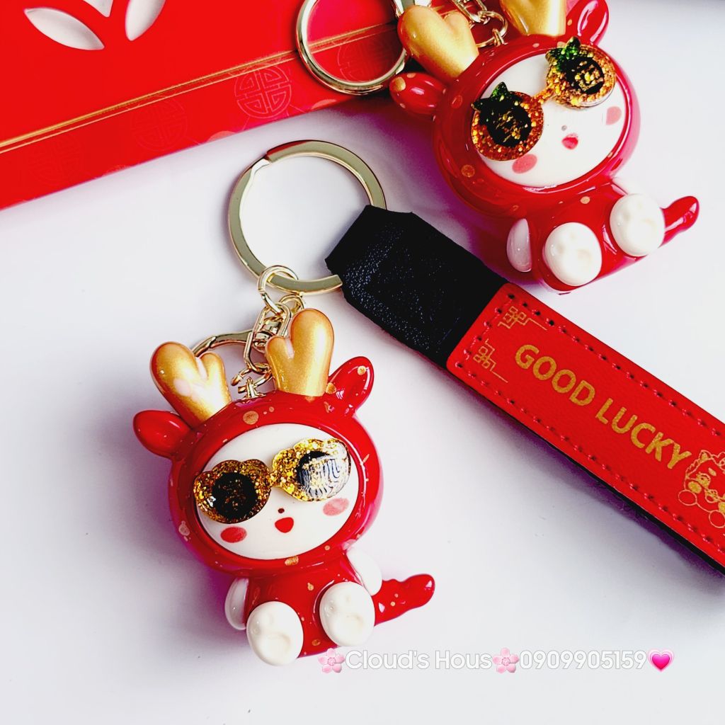 Móc Khóa Đeo Kính Cosplay Lân Rồng Đỏ Tết Good Lucky - TẾT