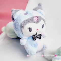Gấu Bông Thỏ Cinnamoroll & Kuromi Cầu Vồng Đeo Nơ Đen Caro
