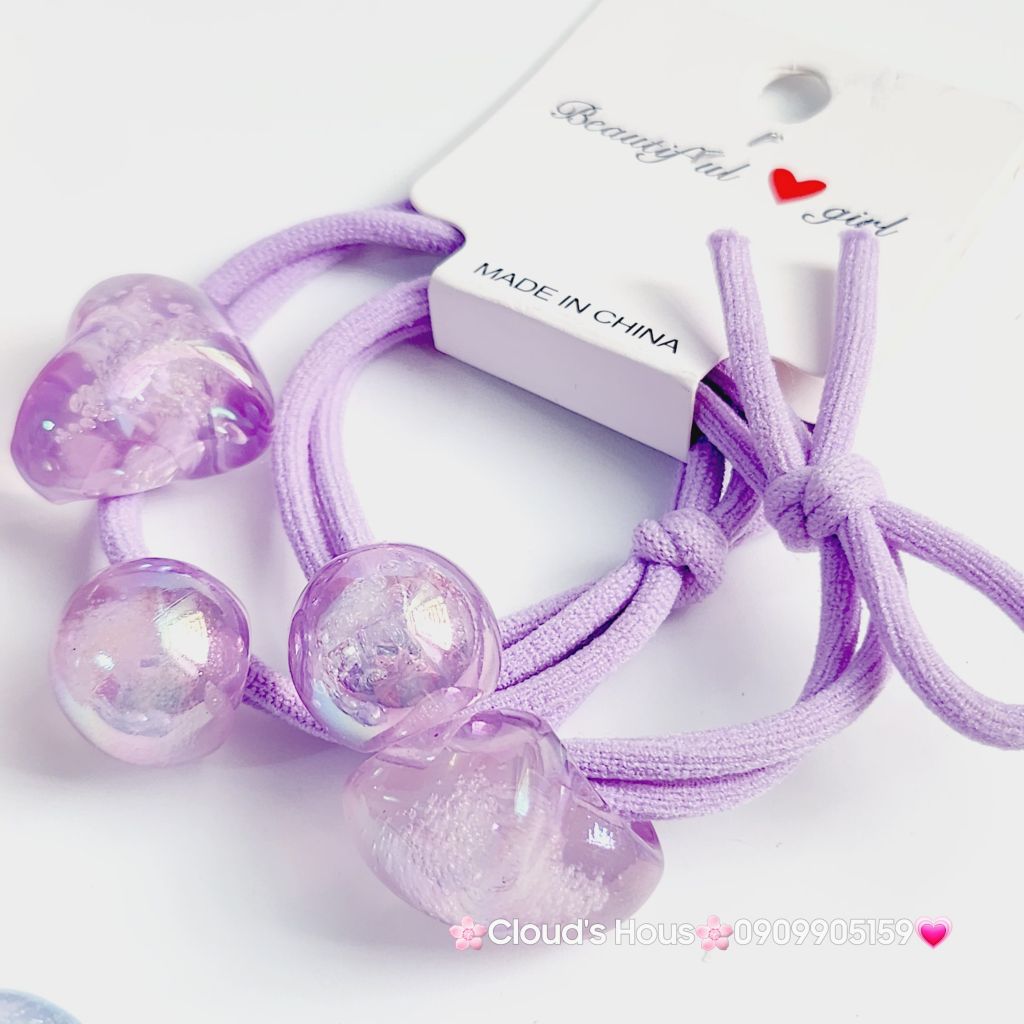 Đồ cột tóc dây thun Charm trái tim (cặp)