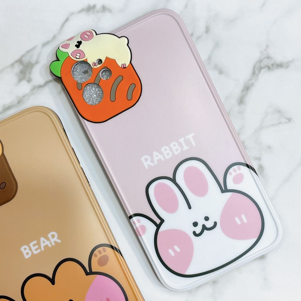 Case Ốp điện thoại iPhone GẤU & THỎ Nhám trơn Form vuông iPhone 7/8/X/Xs/11/12/Plus/Max/Pro/Promax