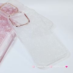 Case Ốp điện thoại iPhone Nền Trắng Ánh Xà Cừ Bling Bling Camera viền vàng Siêu Sang iPhone 12/13/14/15/16/Pro/Promax