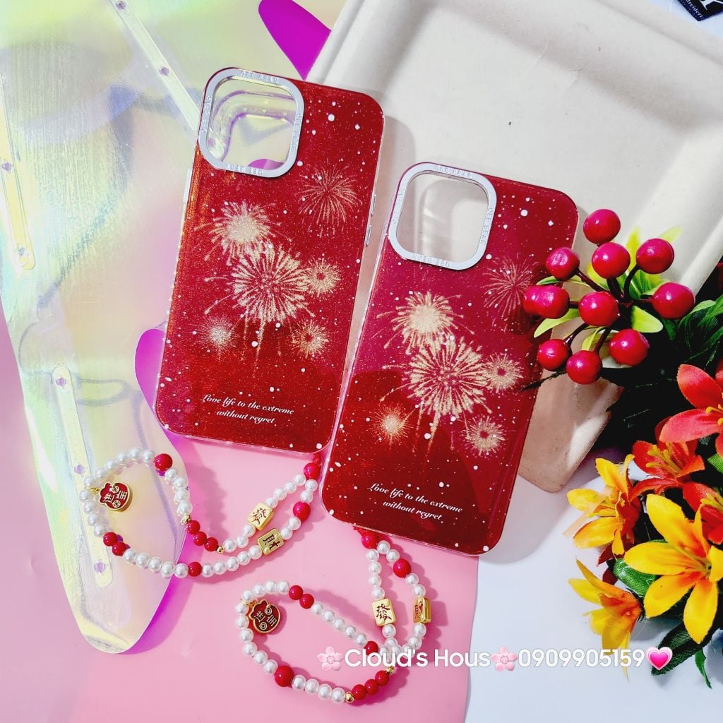Case Ốp điện thoại iPhone Pháo Hoa Đỏ Bóng iPhone 11/12/13/14/15/Pro/Promax - TẾT