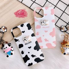 CASE IPHONE NHÁM BÓNG BÒ SỮA hồng - đen mini ICON NỔI