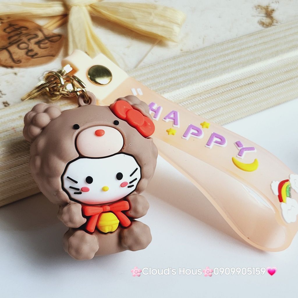 Móc khóa Gấu và Thỏ đầu xù Happy