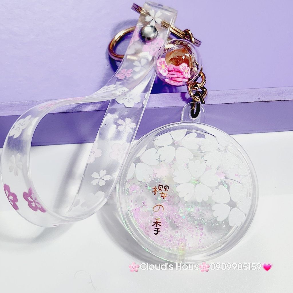 Móc Khóa Hoa Anh Đào Bling Bling Nước