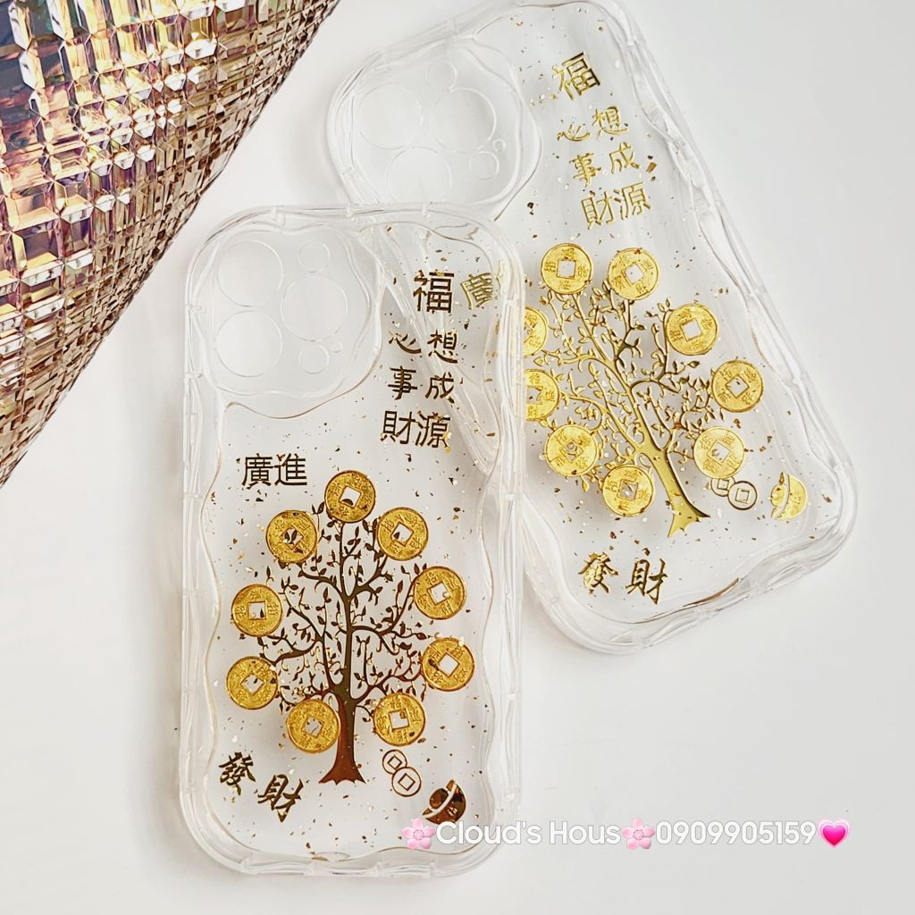 Case Ốp điện thoại iPhone Cây Mai đồng tiền phao trong dẻo chống shock iPhone 11/12/13/14/15/Pro/Promax TẾT