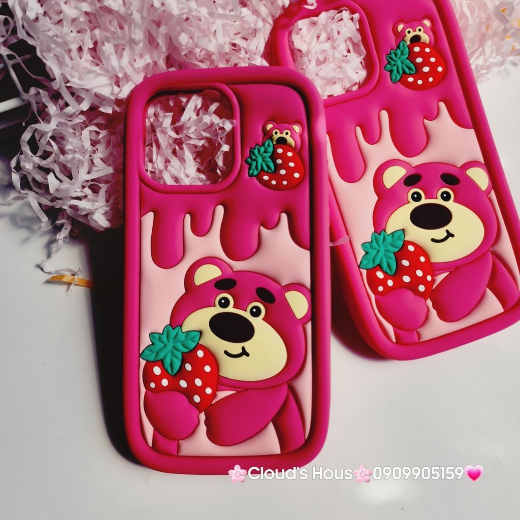 Case Ốp điện thoại iPhone Gấu dâu Lotso ôm dâu Su dẻo Chống Shock iPhone 11/12/13/14/Pro/Promax