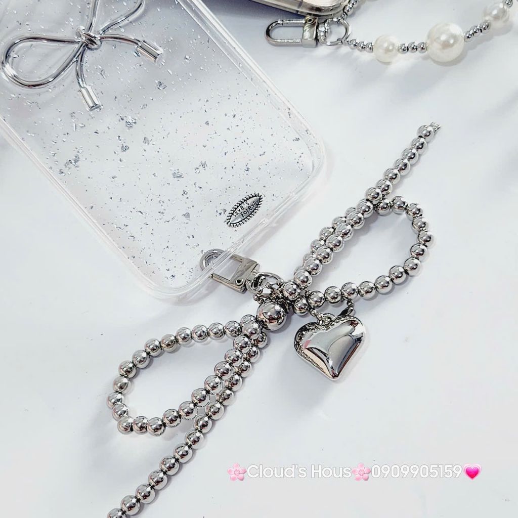 Case Ốp điện thoại iPhone Nơ Bạc Trong Bling Bling iPhone 12/13/14/15/Plus/Pro/Promax