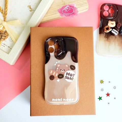 Case Ốp điện thoại iPhone CHỐNG SHOCK ICON 3D NỔI CÀ PHÊ nâu Chất phao Viền gợn sóng iPhone 11/12/13/14/Plus/Pro/Promax