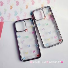 Case Ốp điện thoại iPhone Trong Nơ Nhiều màu viền bạc iPhone 12/13/14/15/Pro/Promax