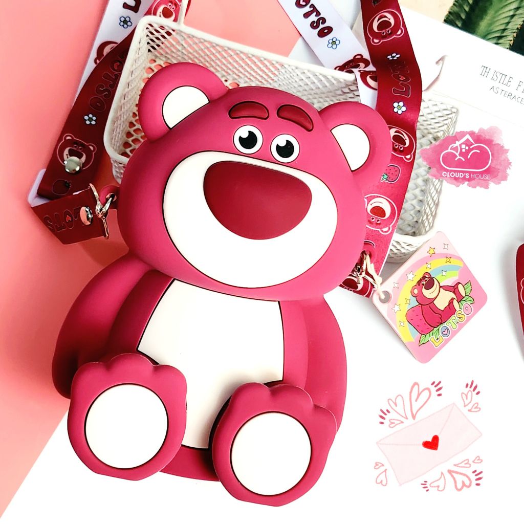 TÚI ĐEO CHÉO SILICONE GẤU DÂU LOTSO Màu đậm Chính Hãng Disney