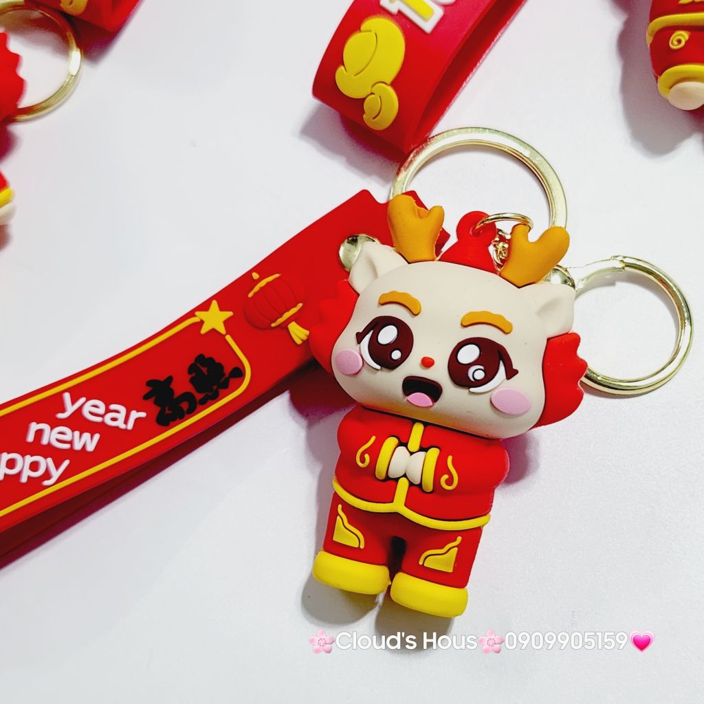 Móc Khóa Rồng Vàng Áo Đỏ Chúc TẾT Happy New Year