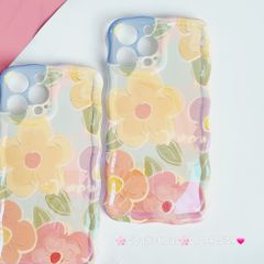Case Ốp điện thoại iPhone Hoa Hologram Nền Xanh lá Viền Gợn Sóng iPhone 11/12/13/14/15/Pro/Promax