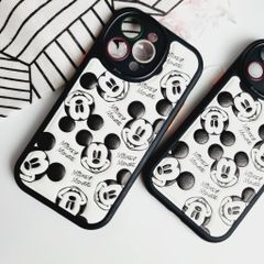 Case Ốp điện thoại iPhone Nhám Da Mickey Trắng Đen Dập chìm nổi iPhone 13Pro