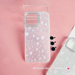 Case Ốp điện thoại iPhone Trái Tim nền Trong Bling Bling kèm Cường lực Camera lấp lánh iPhone 11/12/13/14/15/Pro/Promax