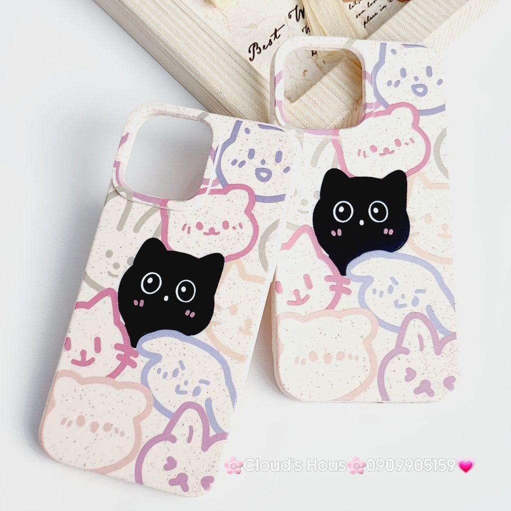 Case Ốp điện thoại iPhone Mèo Đen Cute dẻo nền trắng iPhone 11/12/13/14/15/Pro/Promax