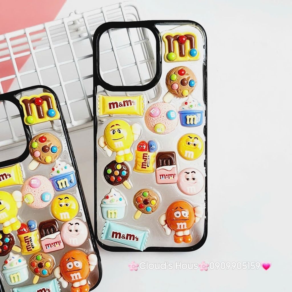 Case Ốp điện thoại iPhone Trong Icon Nổi Kẹo M&M Khổng Lồ iPhone 12/13/14/15/Pro/Promax