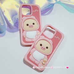 Case Ốp điện thoại iPhone Su dẻo Heo Cosplay Dudu Nền Hồng iPhone 11/12/13/14/15/Pro/Promax