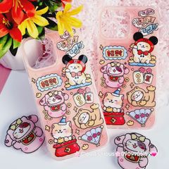 Case Ốp điện thoại iPhone Mèo May Mắn Thần Tài Túi Tiền Kèm Popsocket dán iPhone 11/12/13/14/15/Pro/Promax