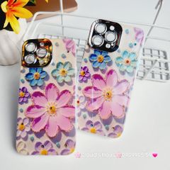 Case Ốp điện thoại iPhone Hoa To Hologram Nền Tím Viền Camera đính đá Classic iPhone 11/12/13/14/15/Pro/Plus/Promax