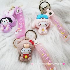 Móc khóa Gấu và Thỏ đầu xù Happy