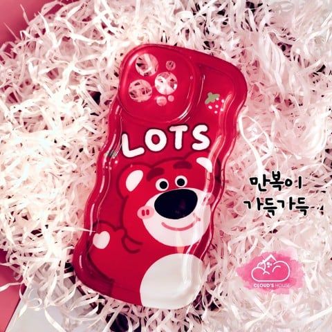 Case Ốp điện thoại iPhone Gấu dâu Lotso Chất Phao Viền gợn sóng iPhone 11/12/13/14/Plus/Pro/Promax