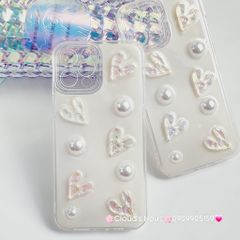 Case Ốp điện thoại iPhone Bling Bling icon Trái Tim ngọc trai nổi iPhone 11/12/13/14/Pro/Promax