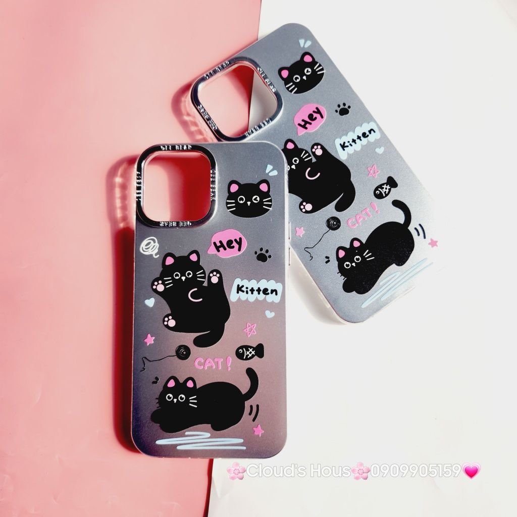 Case Ốp điện thoại iPhone Mèo Đen Kitten Nhám Hologram ánh bạc iPhone 11/12/13/14/15/Pro/Promax