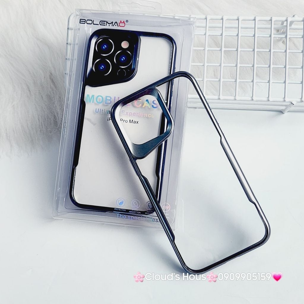 Case Ốp điện thoại iPhone Bolema Trong Nhám Viền Màu iPhone 13/14/15/Pro/Promax ( trong không vàng)