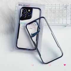 Case Ốp điện thoại iPhone Bolema Trong Nhám Viền Màu iPhone 13/14/15/Pro/Promax ( trong không vàng)