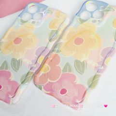 Case Ốp điện thoại iPhone Hoa Hologram Nền Xanh lá Viền Gợn Sóng iPhone 11/12/13/14/15/Pro/Promax