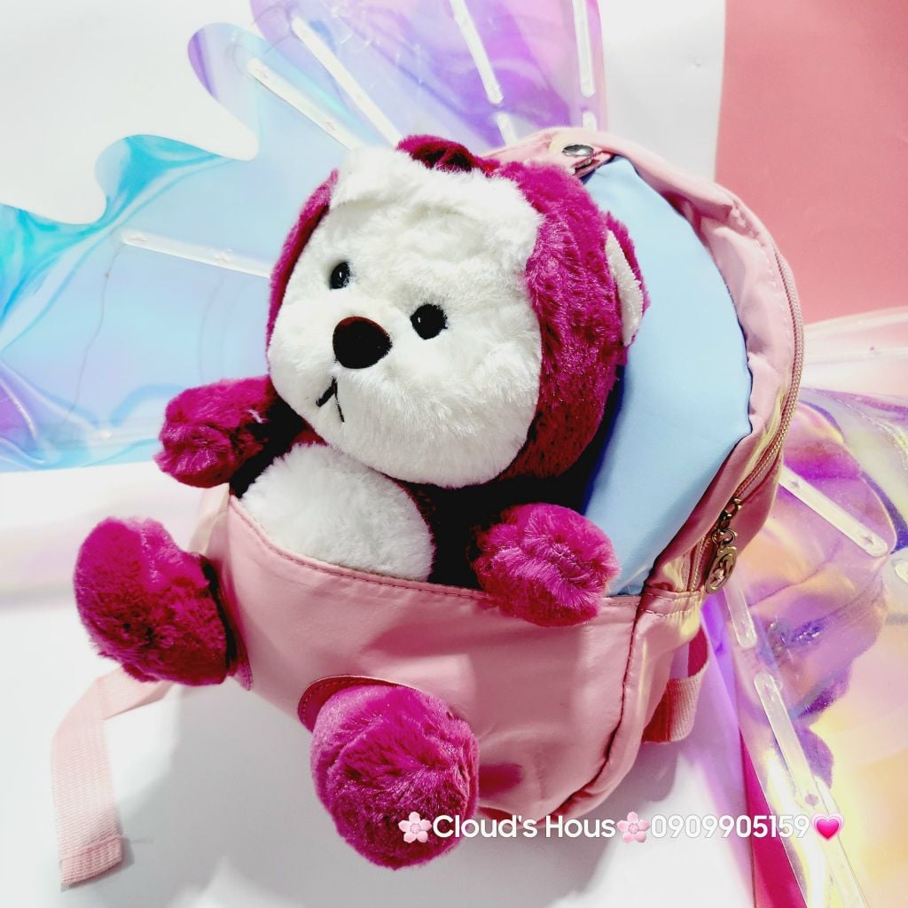 Balo Gấu Dâu Lotso Vải dù Gấu Bông nổi