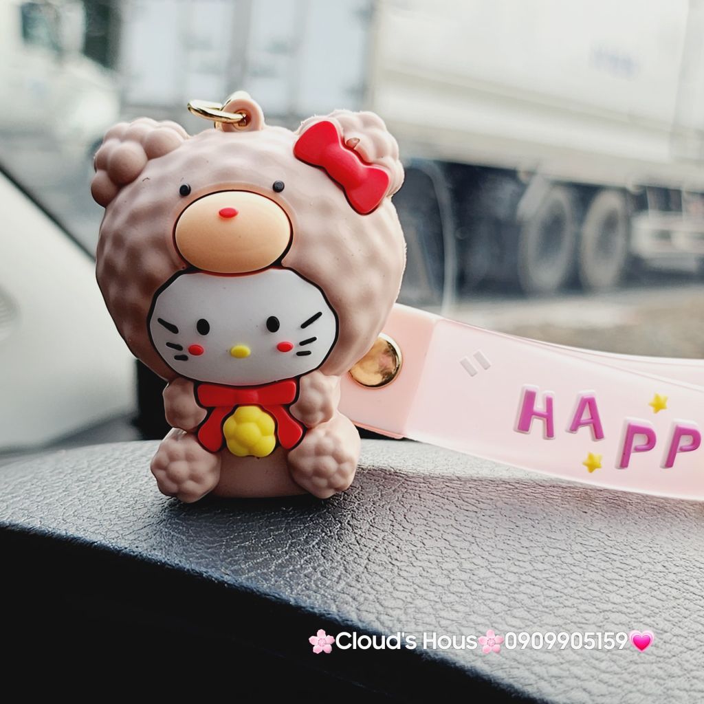 Móc khóa Gấu và Thỏ đầu xù Happy