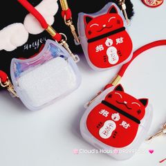 Cover Case Vỏ bảo vệ Airpod Mèo May Mắn Nhám Đỏ Có Dây Xách Airpod 1/2/3/Pro/Pro2 - TẾT