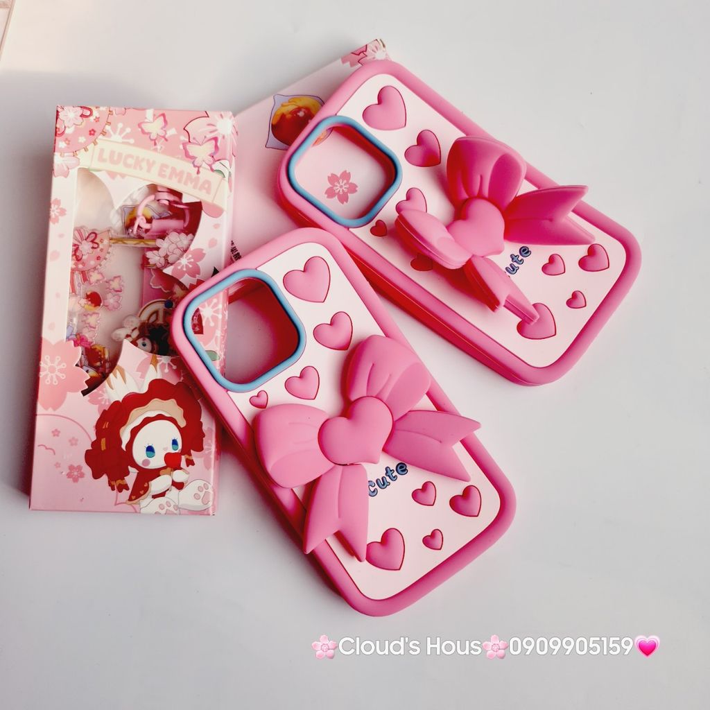 Case Ốp điện thoại iPhone Su dẻo Nơ Chống Dựng Trái tim iPhone 6P/7P/8P/X/Xs/XSMax/11/12/13/14/15/Pro/Promax