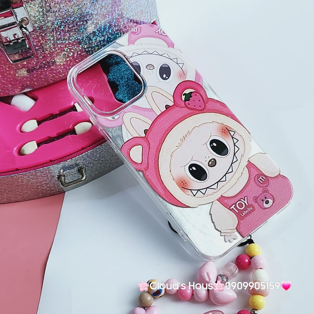 Case Ốp điện thoại iPhone Labubu Soy Mặc Yếm Lotso Ánh Lông Vũ Bạc Hologram iPhone 7+/8+/X/XSM/11/12/13/14/15/Pro/Promax
