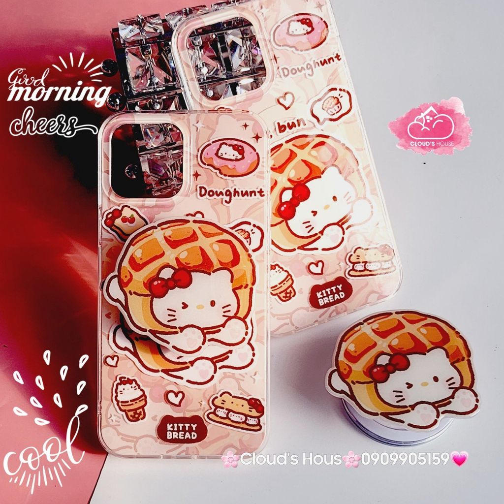 Case Ốp điện thoại iPhone Magsafe Mèo Hello Kitty Bread Pineapple bun Kèm Popsocket Nam Châm iPhone 11/12/13/14/15/Pro/Promax