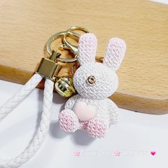 Móc Khóa Con Vật Thỏ Dây Da Trái Tim