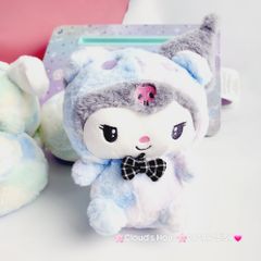 Gấu Bông Thỏ Cinnamoroll & Kuromi Cầu Vồng Đeo Nơ Đen Caro
