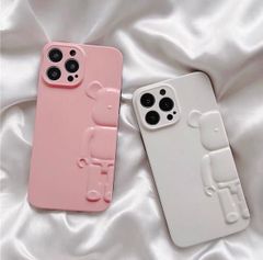 Case Ốp điện thoại iPhone Bearbrick Nhám bóng trơn Hồng - Trắng 3D nổi iPhone X/Xs/XsMax/11/12/13/Pro/Promax