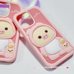 Case Ốp điện thoại iPhone Su dẻo Heo Cosplay Dudu Nền Hồng iPhone 11/12/13/14/15/Pro/Promax