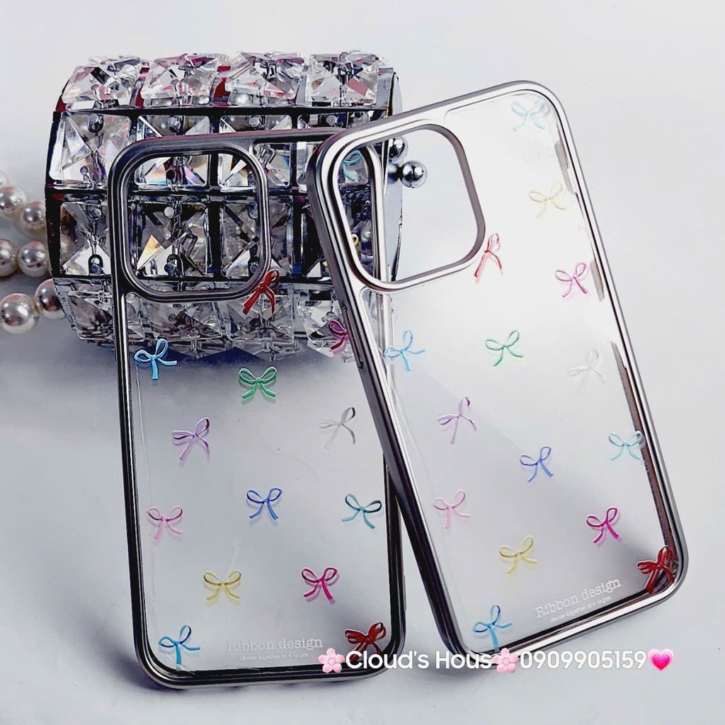 Case Ốp điện thoại iPhone Trong Nơ Nhiều màu viền bạc iPhone 12/13/14/15/Pro/Promax