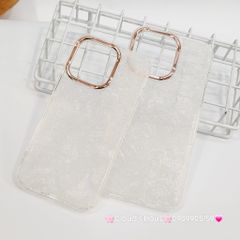 Case Ốp điện thoại iPhone Nền Trắng Ánh Xà Cừ Bling Bling Camera viền vàng Siêu Sang iPhone 12/13/14/15/16/Pro/Promax