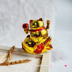 Mèo Thần Tài Mạ Vàng Cưỡi Cá Chép