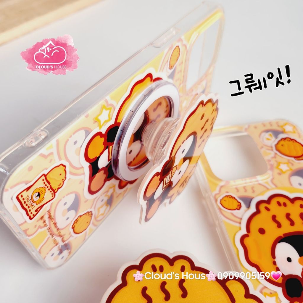 Case Ốp điện thoại iPhone Magsafe Chim Cánh Cụt Đội Mũ Cá Kèm Popsocket Nam Châm iPhone 11/12/13/14/15/Pro/Promax