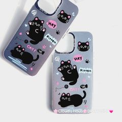 Case Ốp điện thoại iPhone Mèo Đen Kitten Nhám Hologram ánh bạc iPhone 11/12/13/14/15/Pro/Promax