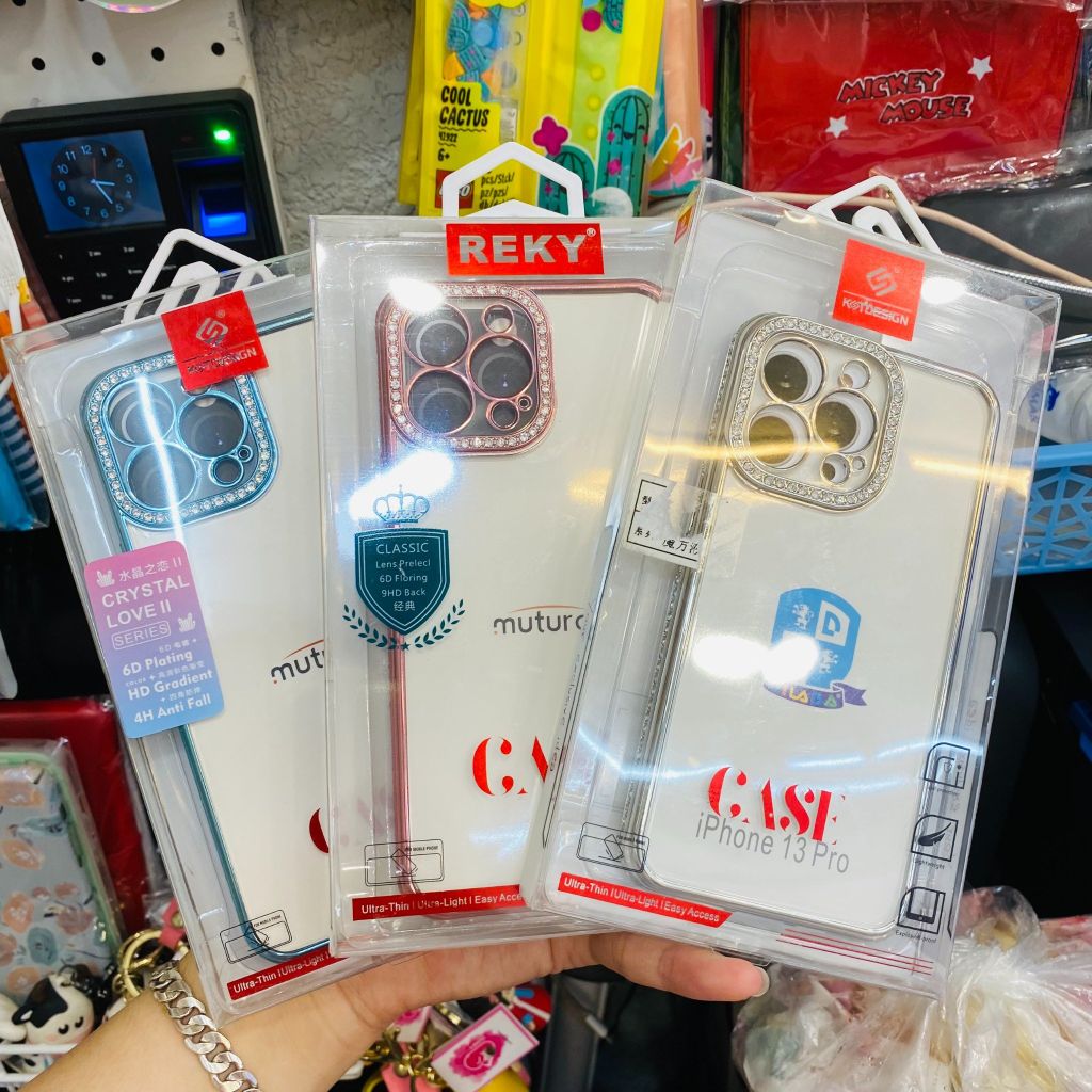 CASE iPhone Trong Suốt Viền Màu ĐÍNH ĐÁ Chính Hãng REKY