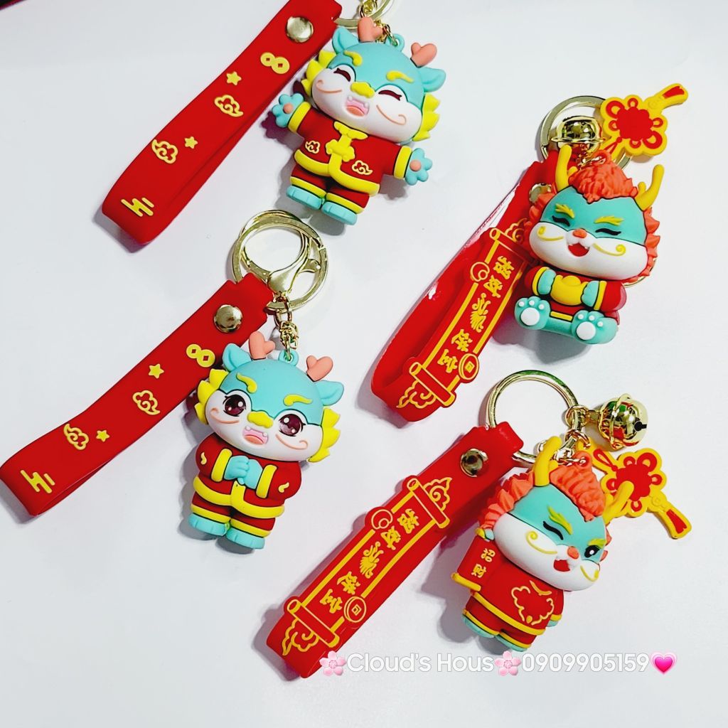 Móc Khóa Rồng Xanh Áo Đỏ Chúc TẾT (2 dây)