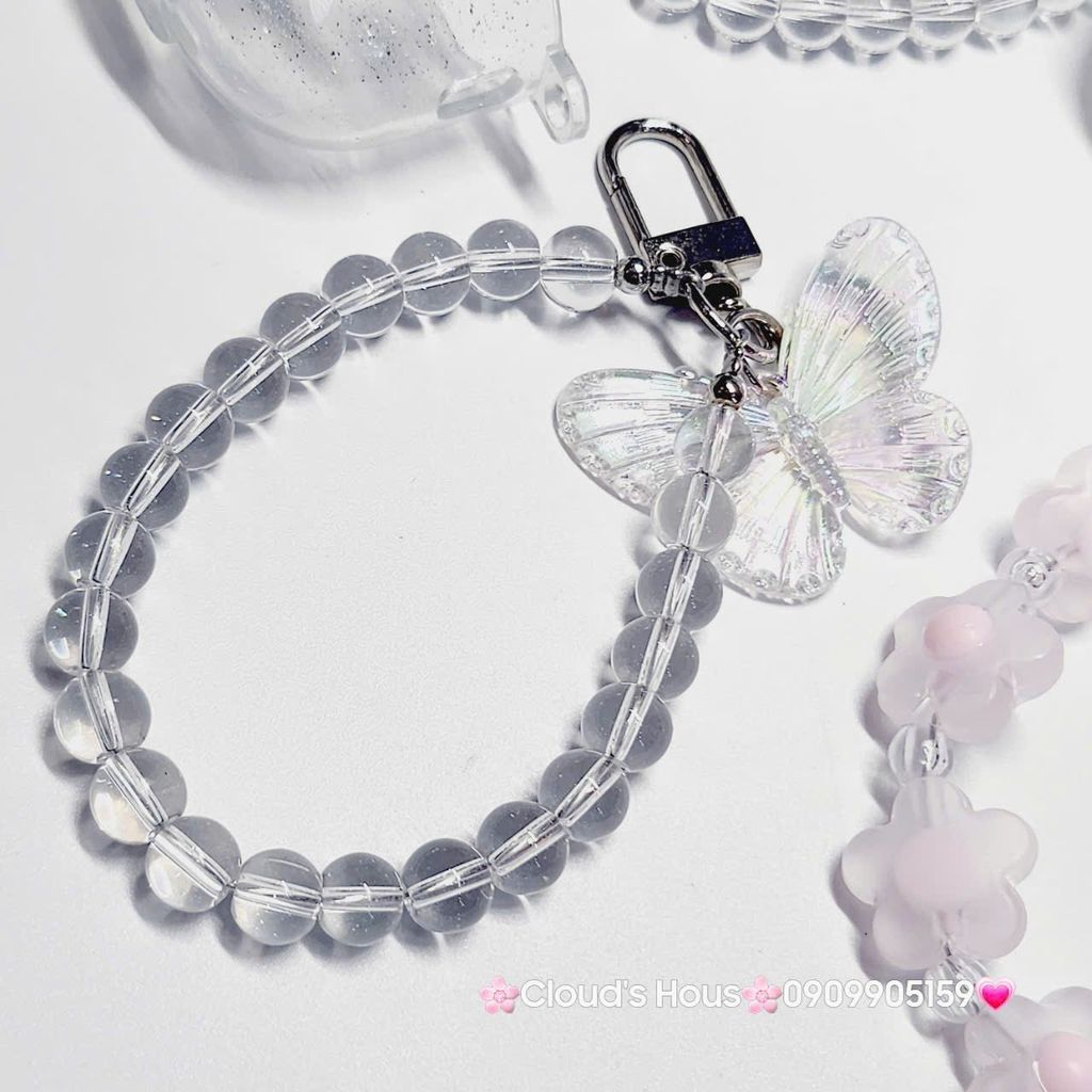 Cover Case Vỏ bảo vệ Airpod Trong Bling Bling Bướm & Hoa Nhí kèm móc khóa Airpod 1/2/3/Pro/Pro2